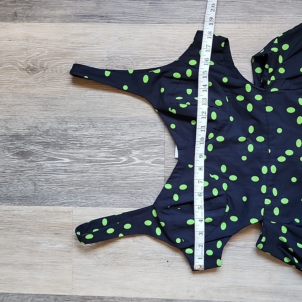 Topshop Cut-Out Black Midi Dress with Green Polka Dots - Picture 3 of 15